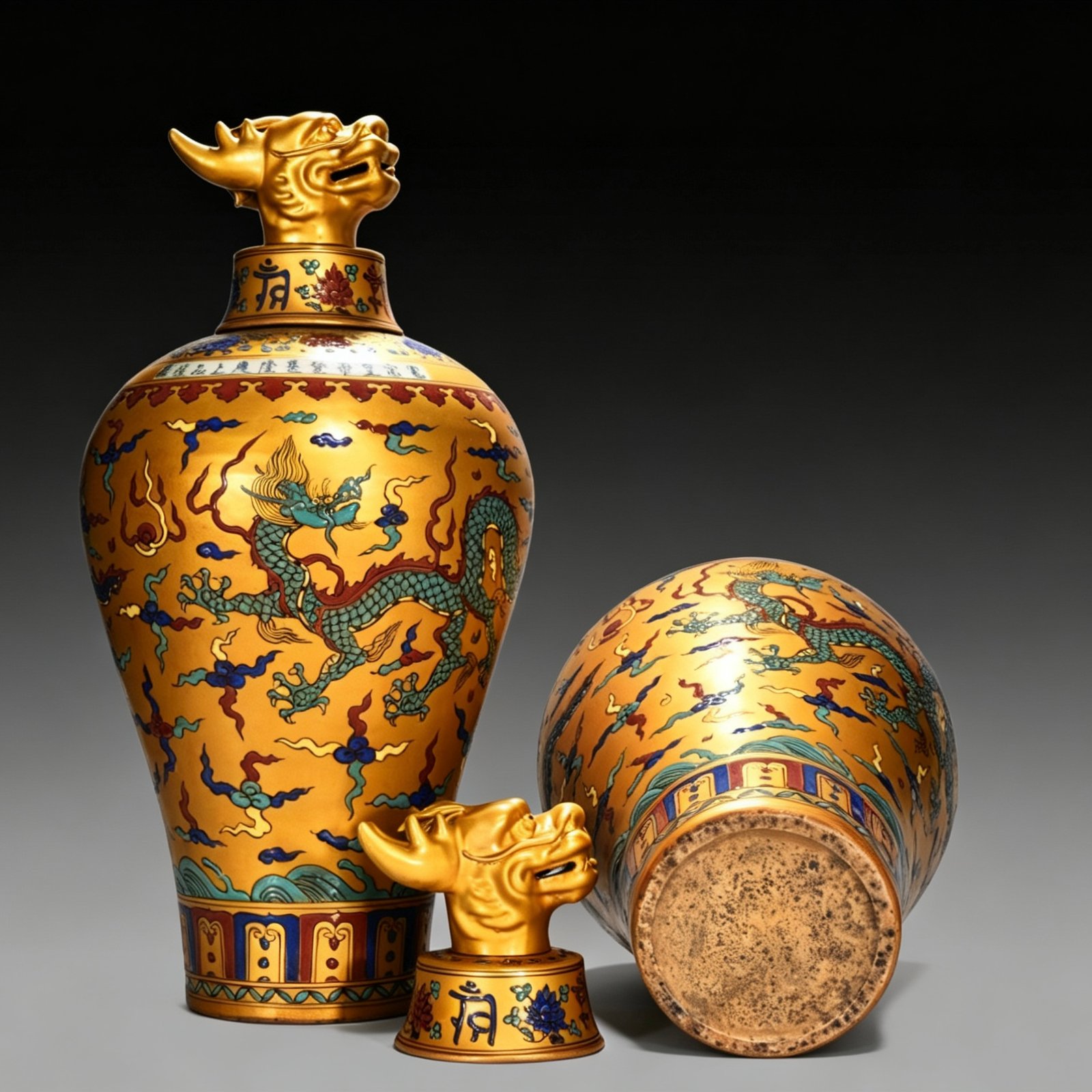 Ming Dynasty Chenghua Jindi multicolored cloud and dragon plum vase