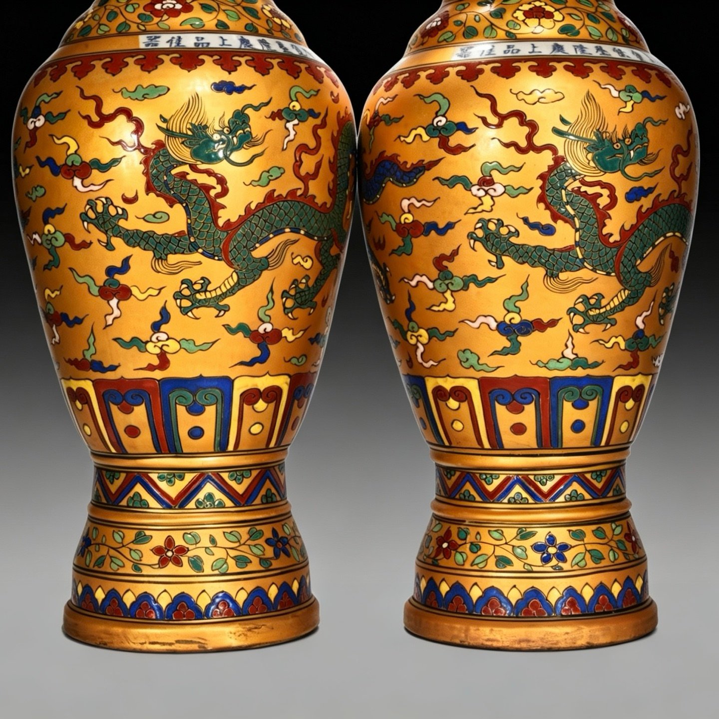 Ming Dynasty Chenghua Golden Elephant Ear Vase with Colorful Clouds