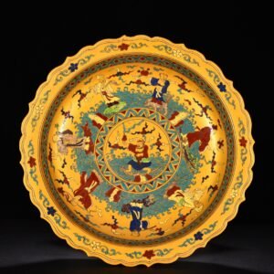 Ming Dynasty Chenghua Jindi colorful eight immortals figure rhombus mouth plate