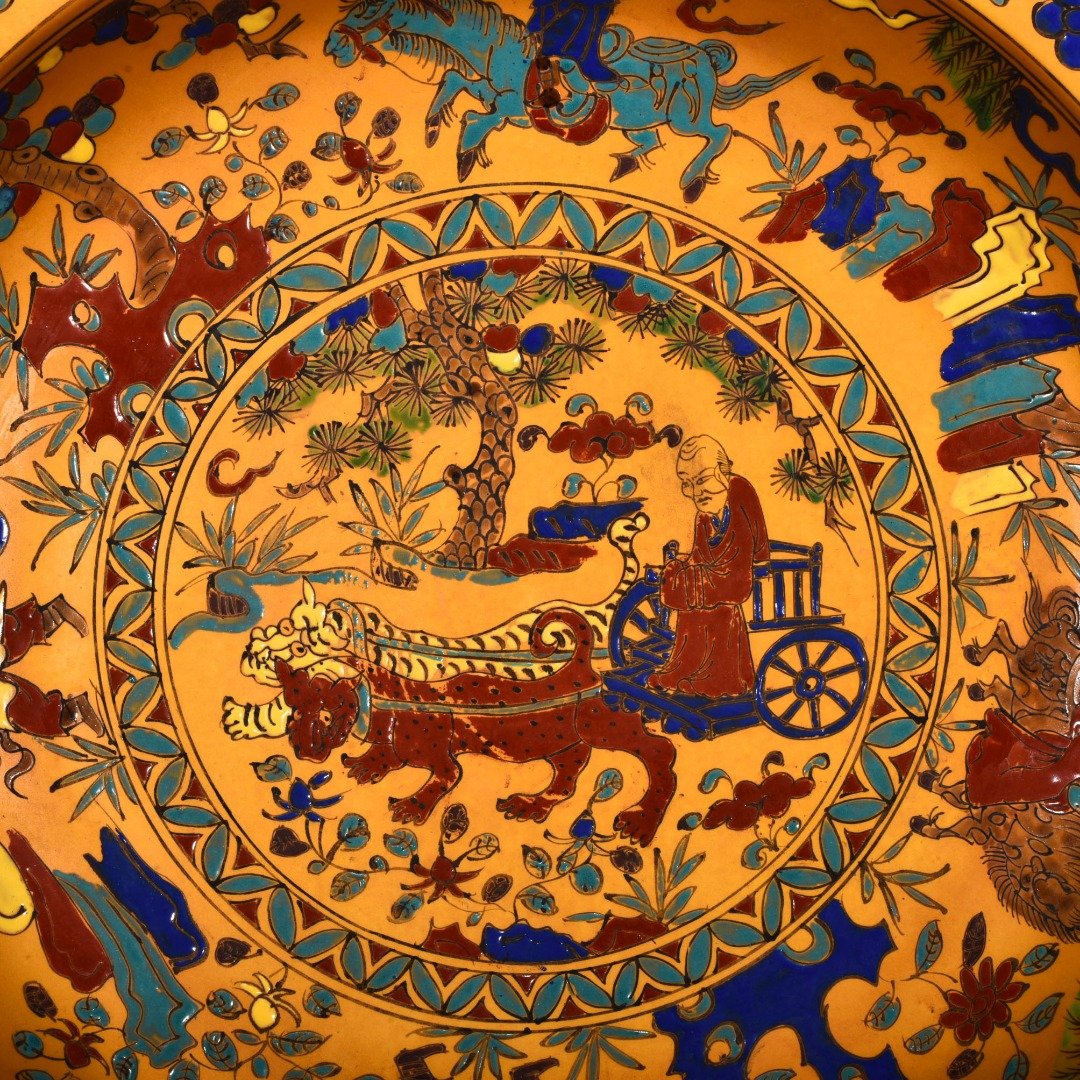 Ming Dynasty Chenghua Jindi colorful rhombus fold edge plate