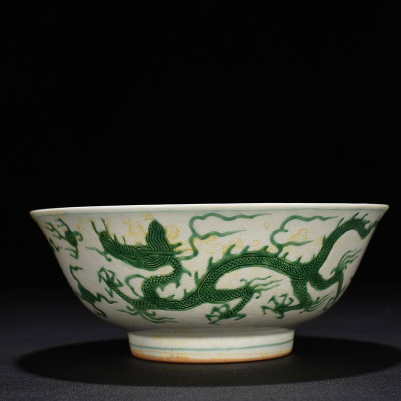 Ming Dynasty Chenghua carved green dragon bowl