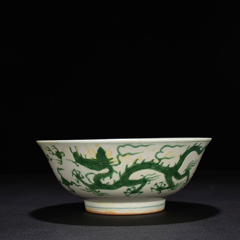 Ming Dynasty Chenghua carved green dragon bowl