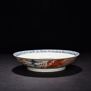 Ming Dynasty Chenghua blue and white alum red phoenix plate