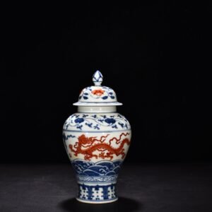 Ming Dynasty Chenghua blue and white alum red sea dragon general jar