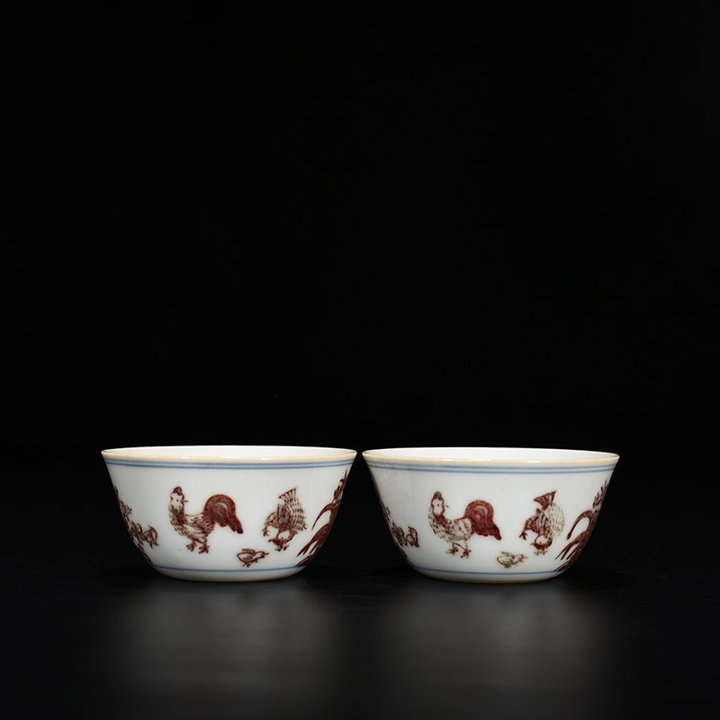 Ming Dynasty Chenghua blue and white underglaze red chicken cup