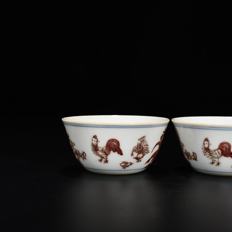 Ming Dynasty Chenghua blue and white underglaze red chicken cup