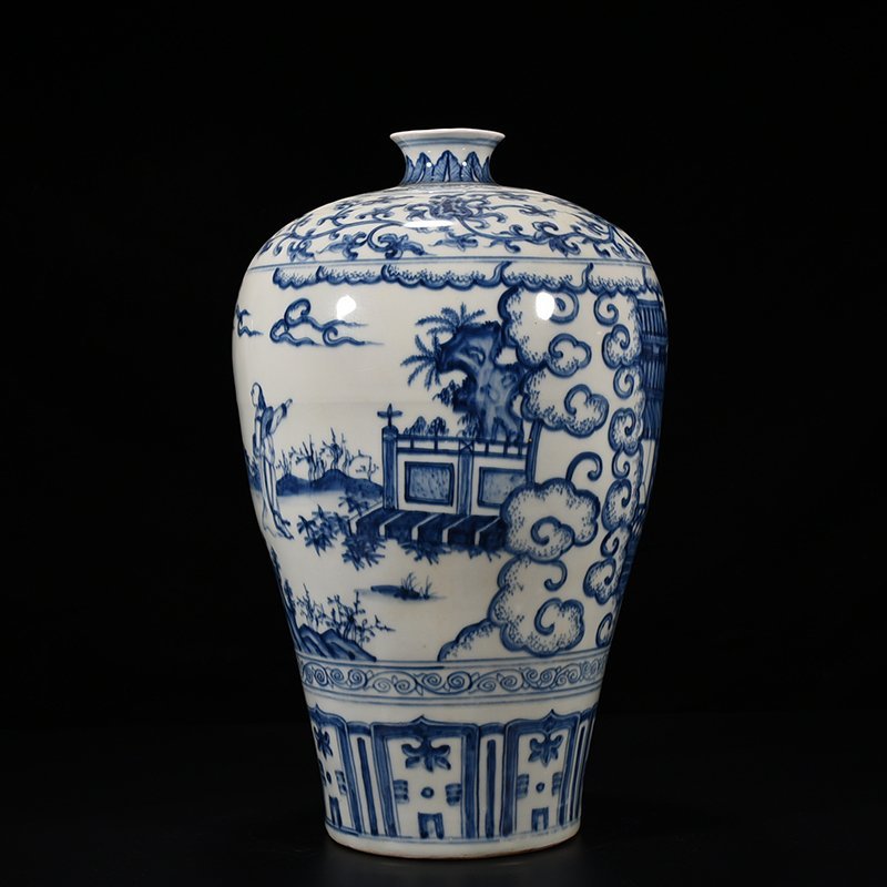 Ming Dynasty Chenghua blue and white Taoist figure plum vase