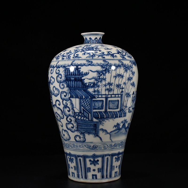 Ming Dynasty Chenghua blue and white Taoist figure plum vase