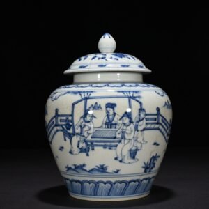 Ming Dynasty Chenghua blue and white Gao Shi figure lid jar