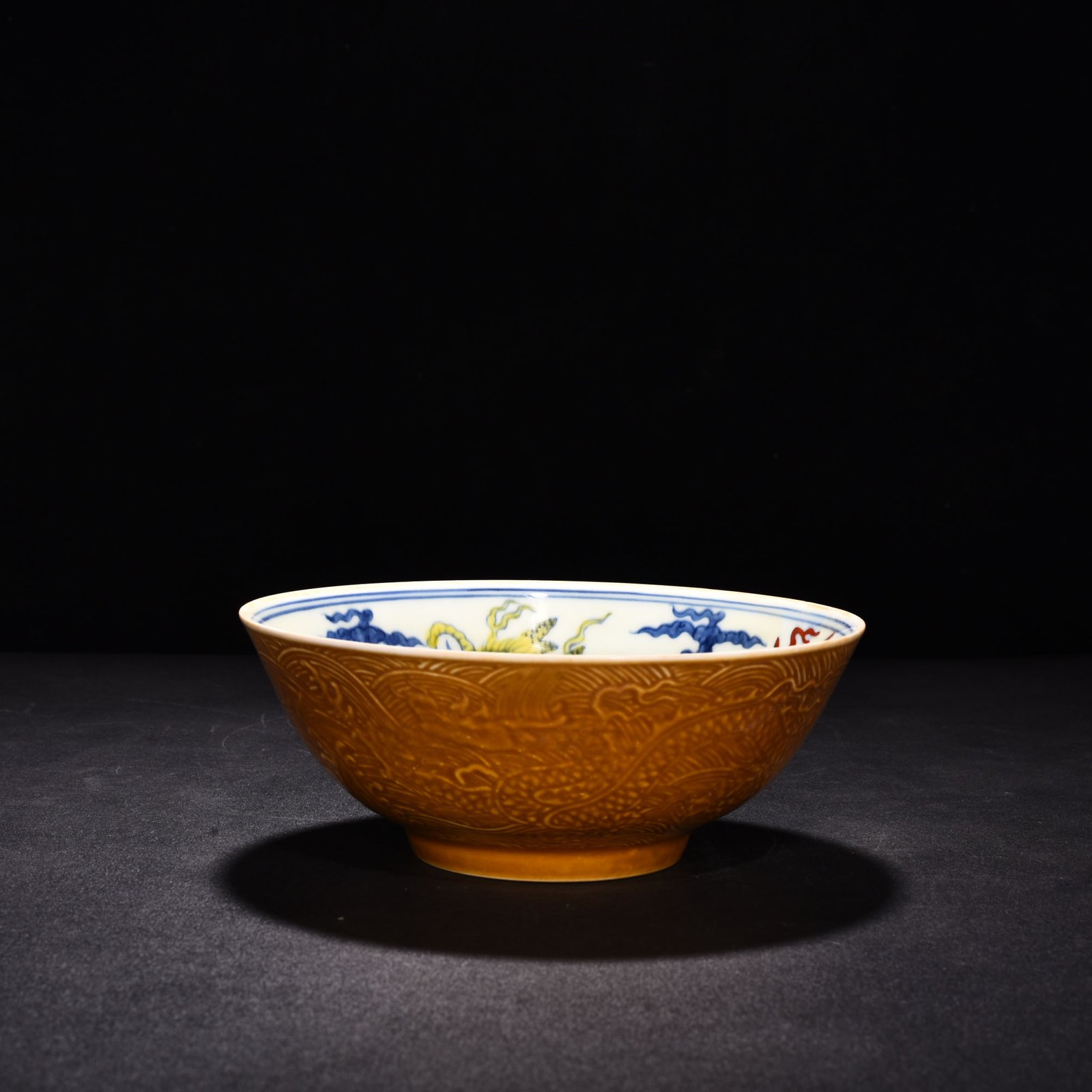 Ming Dynasty Chenghua Huang Dou Cai Flying Elephant Thin Tibetan Bowl