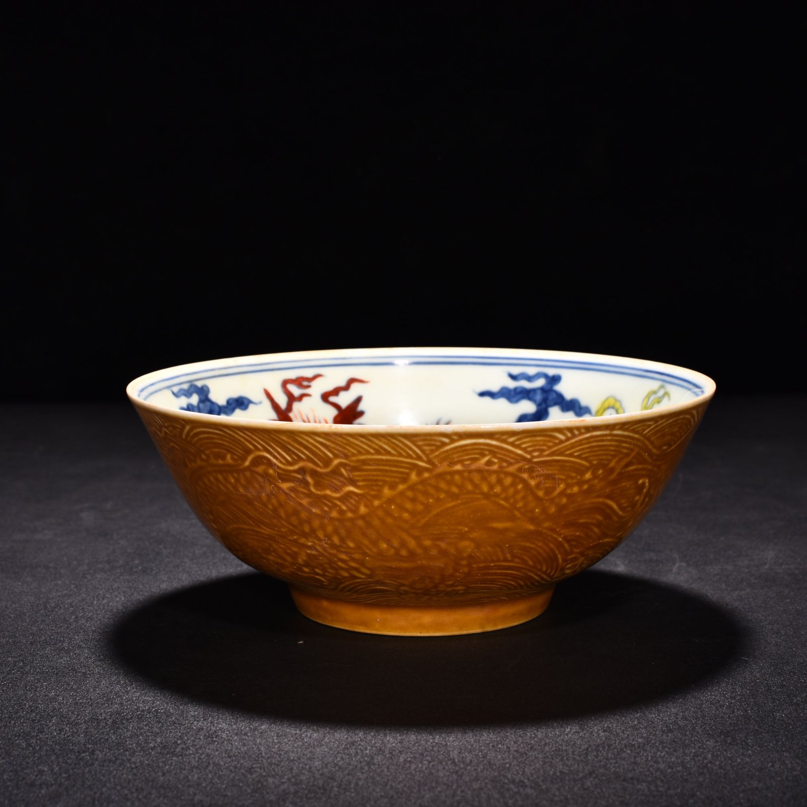 Ming Dynasty Chenghua Huang Dou Cai Flying Elephant Thin Tibetan Bowl