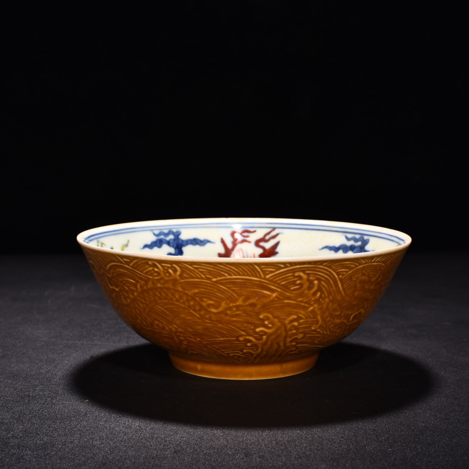 Ming Dynasty Chenghua Huang Dou Cai Flying Elephant Thin Tibetan Bowl