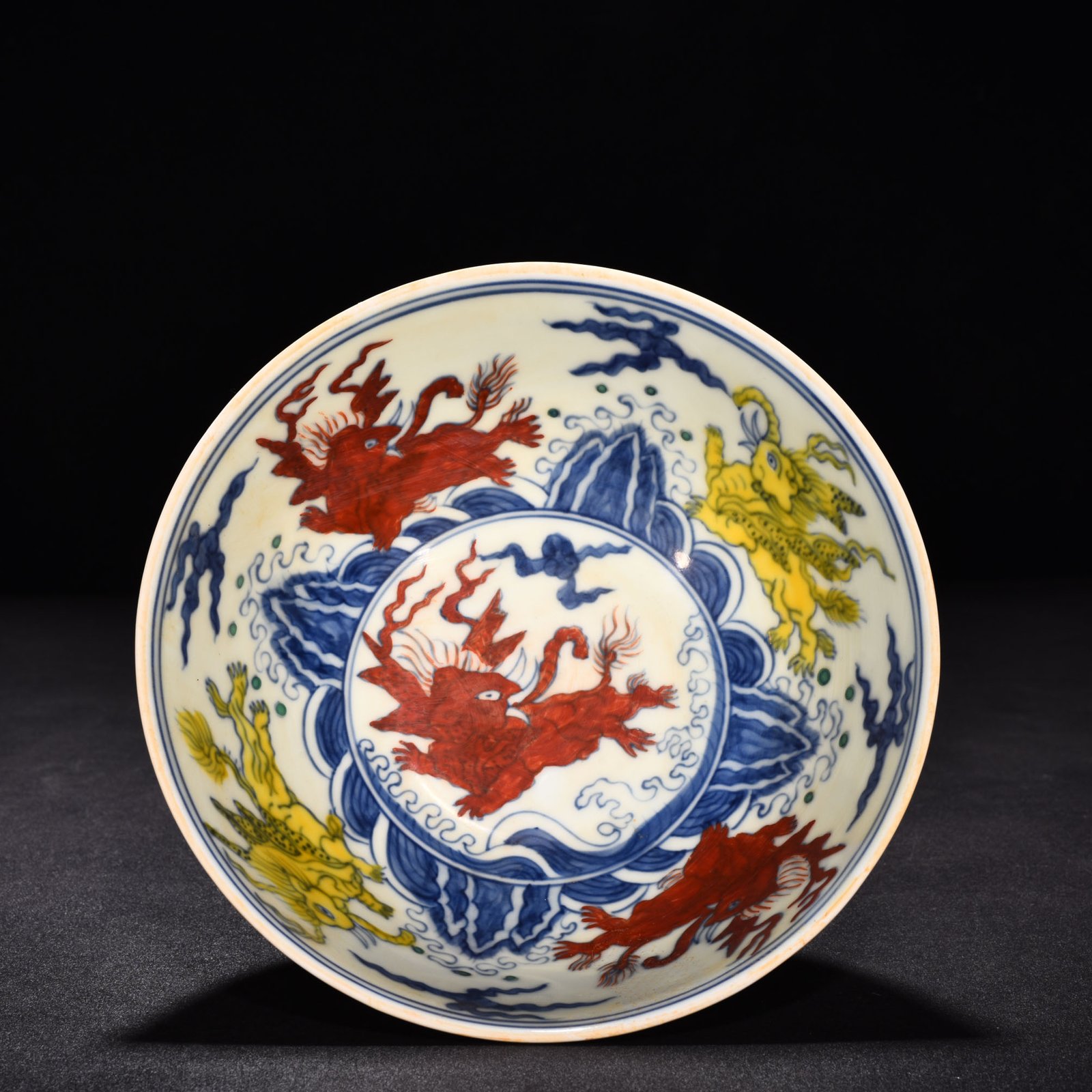 Ming Dynasty Chenghua Huang Dou Cai Flying Elephant Thin Tibetan Bowl