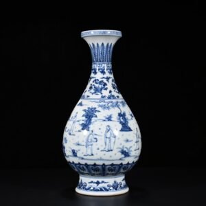 Ming Dynasty Zhengde blue and white character story plate mouth bottle