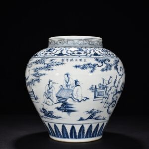Ming Dynasty orthodox blue and white Coats game jar with figures