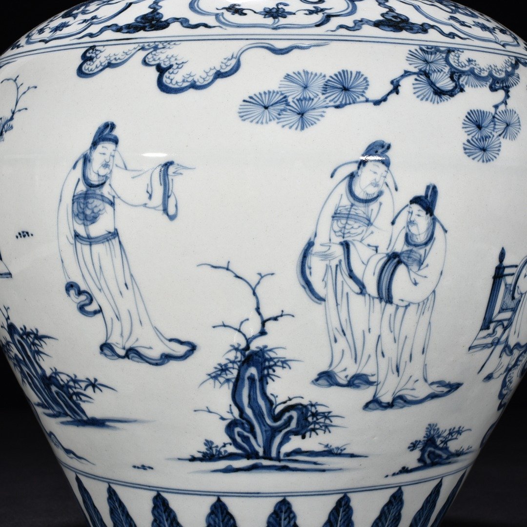 Ming Dynasty orthodox blue and white Coats game jar with figures