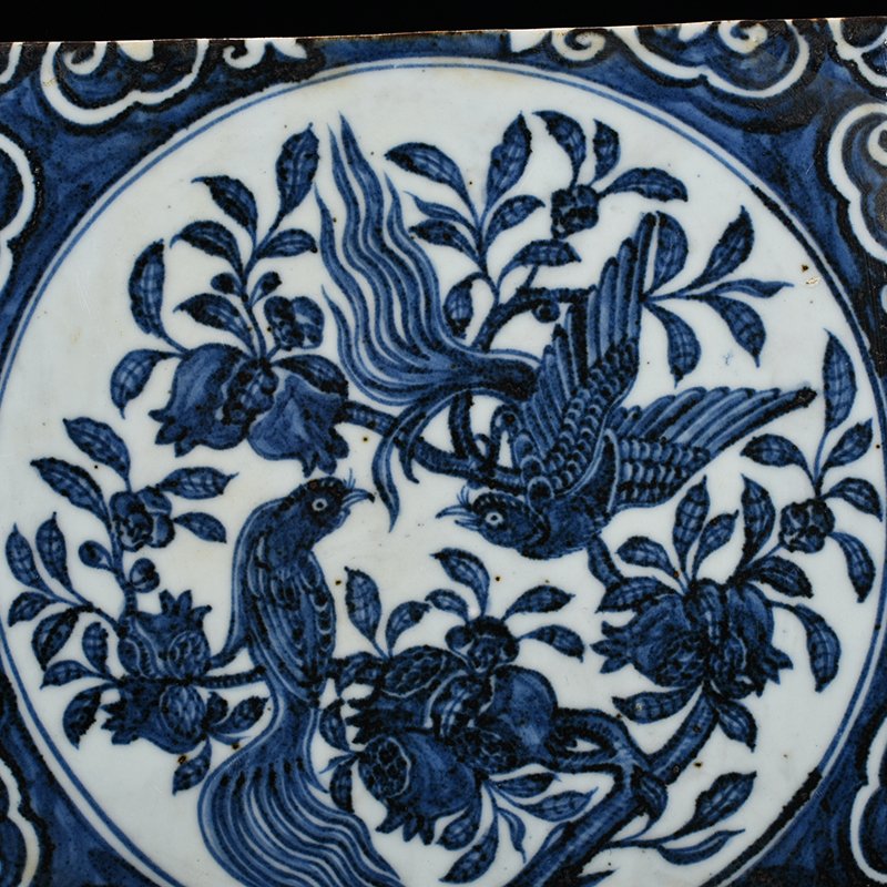 Ming Dynasty Yongle Dabaoen Temple blue and white folded branches flower and bird floor tiles