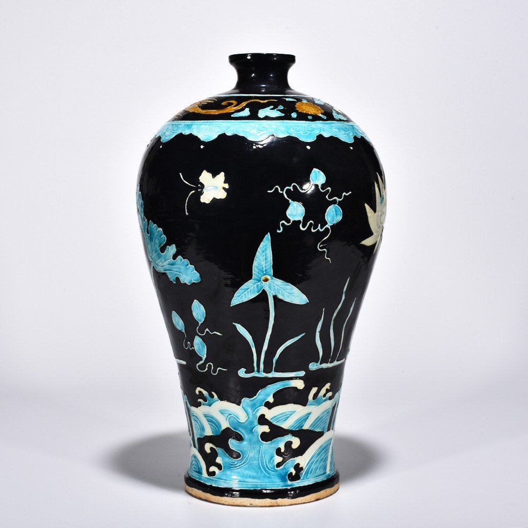 Ming Dynasty Yongle enamel plum vase with lotus and florals