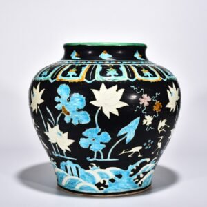 Ming Dynasty Yongle enamel jar with cormorant lotus and flowers