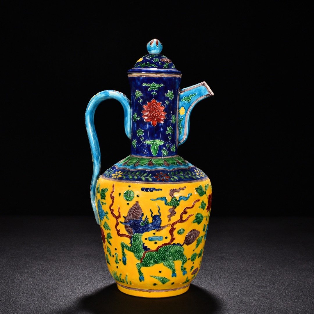 Ming Dynasty Yongle enamel ware with unicorn