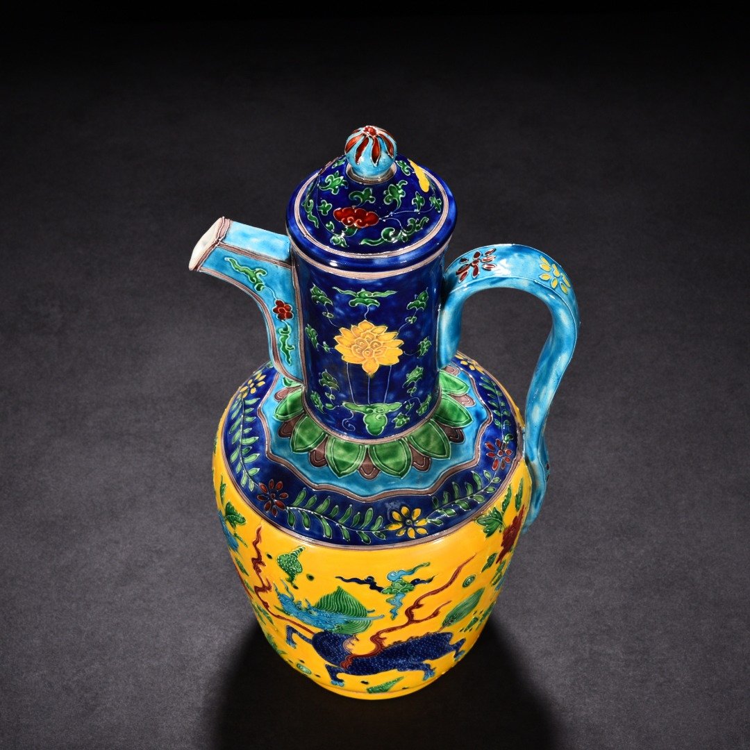 Ming Dynasty Yongle enamel ware with unicorn