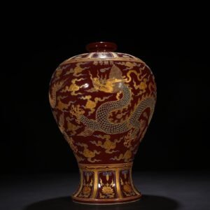 Ming Dynasty Yongle Festival red glaze powder gilt plum vase
