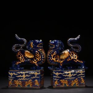 Ming Dynasty Yongle Festival blue glazed limestone auspicious animal statue