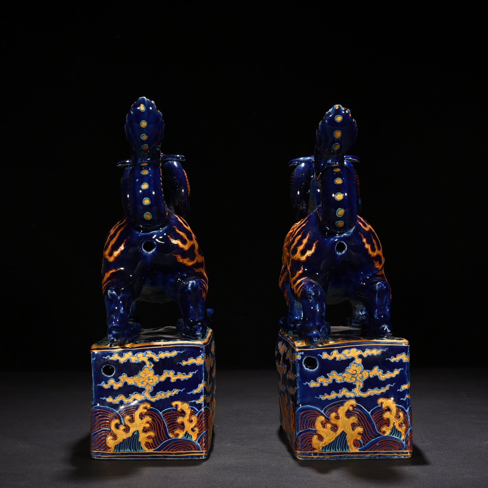 Ming Dynasty Yongle Festival blue glazed limestone auspicious animal statue