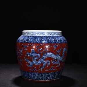 Ming Dynasty Yongle red ground blue and white cloud and dragon jar