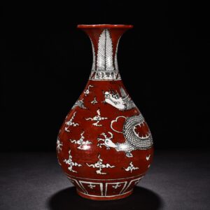 Ming Dynasty Yongle red glaze jade pot spring vase with cloud and dragon