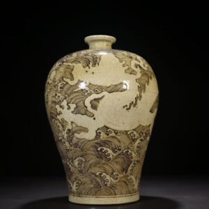 Ming Dynasty Yongle red underglaze plum vase with sea water dragon