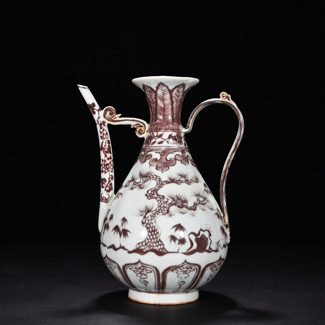Ming Dynasty Yongle underglaze red pine bamboo and plum ewer