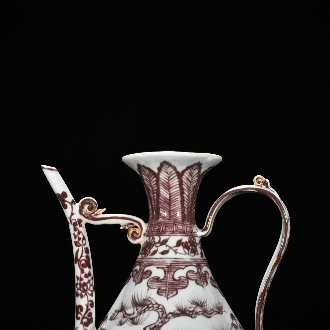 Ming Dynasty Yongle underglaze red pine bamboo and plum ewer