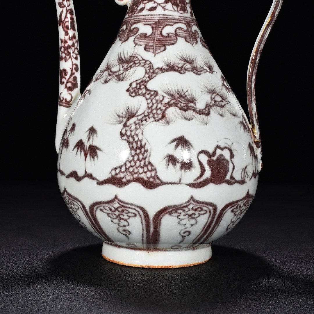 Ming Dynasty Yongle underglaze red pine bamboo and plum ewer