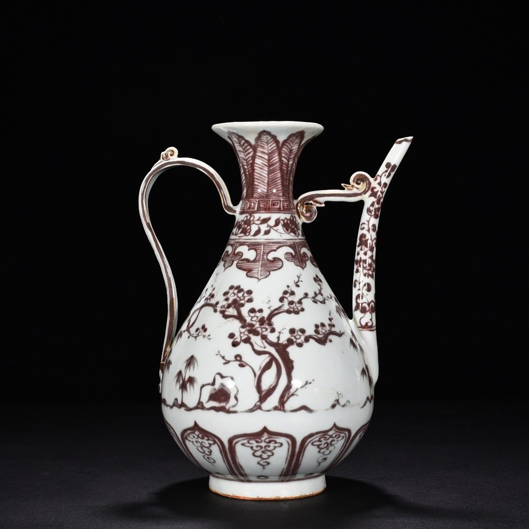 Ming Dynasty Yongle underglaze red pine bamboo and plum ewer