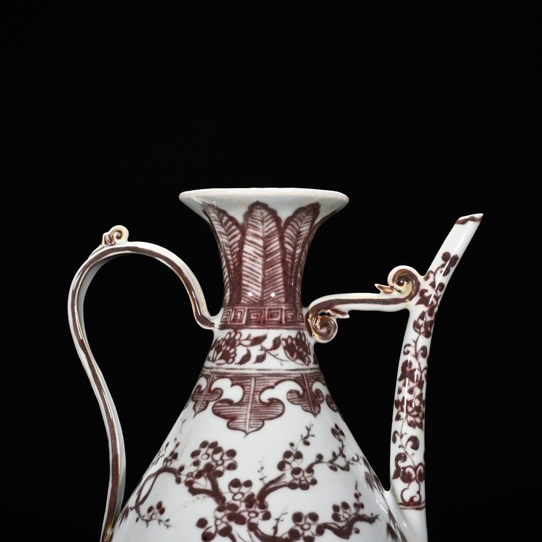 Ming Dynasty Yongle underglaze red pine bamboo and plum ewer