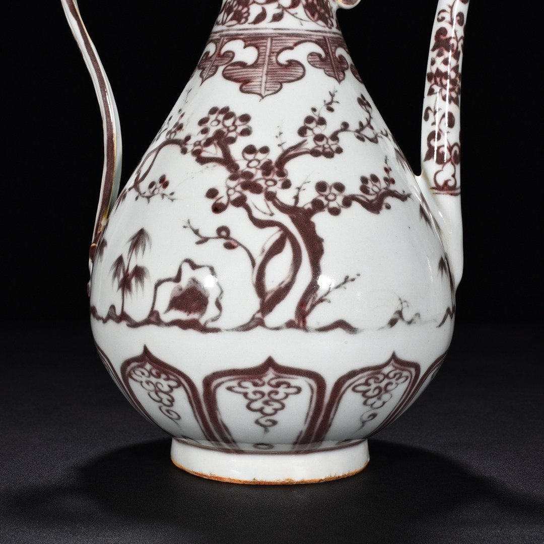 Ming Dynasty Yongle underglaze red pine bamboo and plum ewer