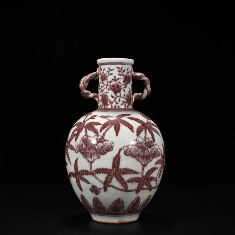 Ming Dynasty Yongle underglaze red amphora with tangled branches