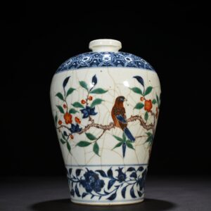 Ming Dynasty Yongle blue and white multi-colored plum vase with folded branches