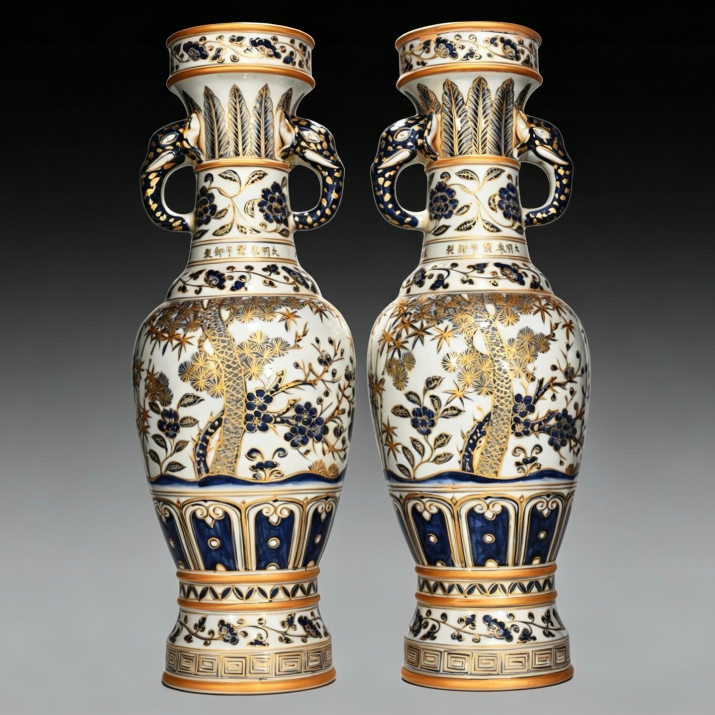 Ming Dynasty Yongle blue and white gilt-painted elephant-ear vase
