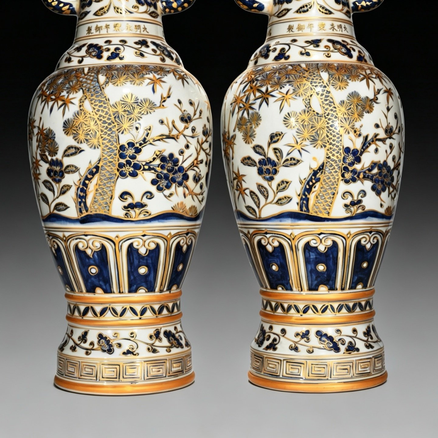 Ming Dynasty Yongle blue and white gilt-painted elephant-ear vase
