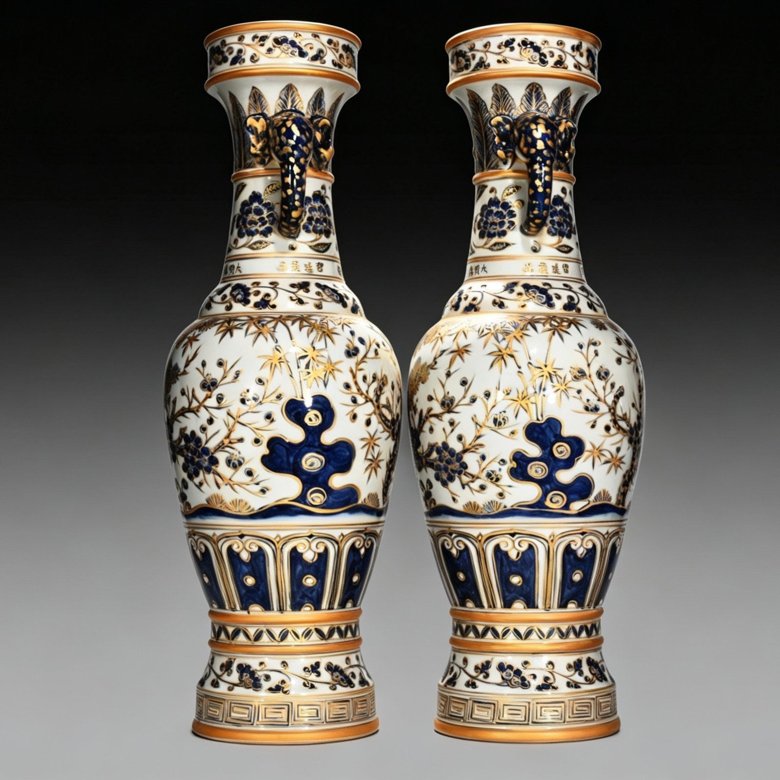 Ming Dynasty Yongle blue and white gilt-painted elephant-ear vase