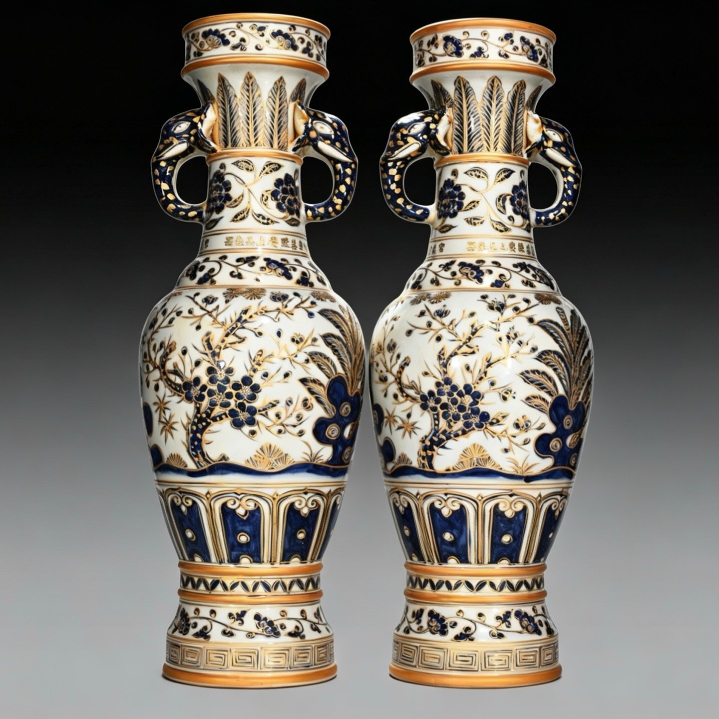 Ming Dynasty Yongle blue and white gilt-painted elephant-ear vase