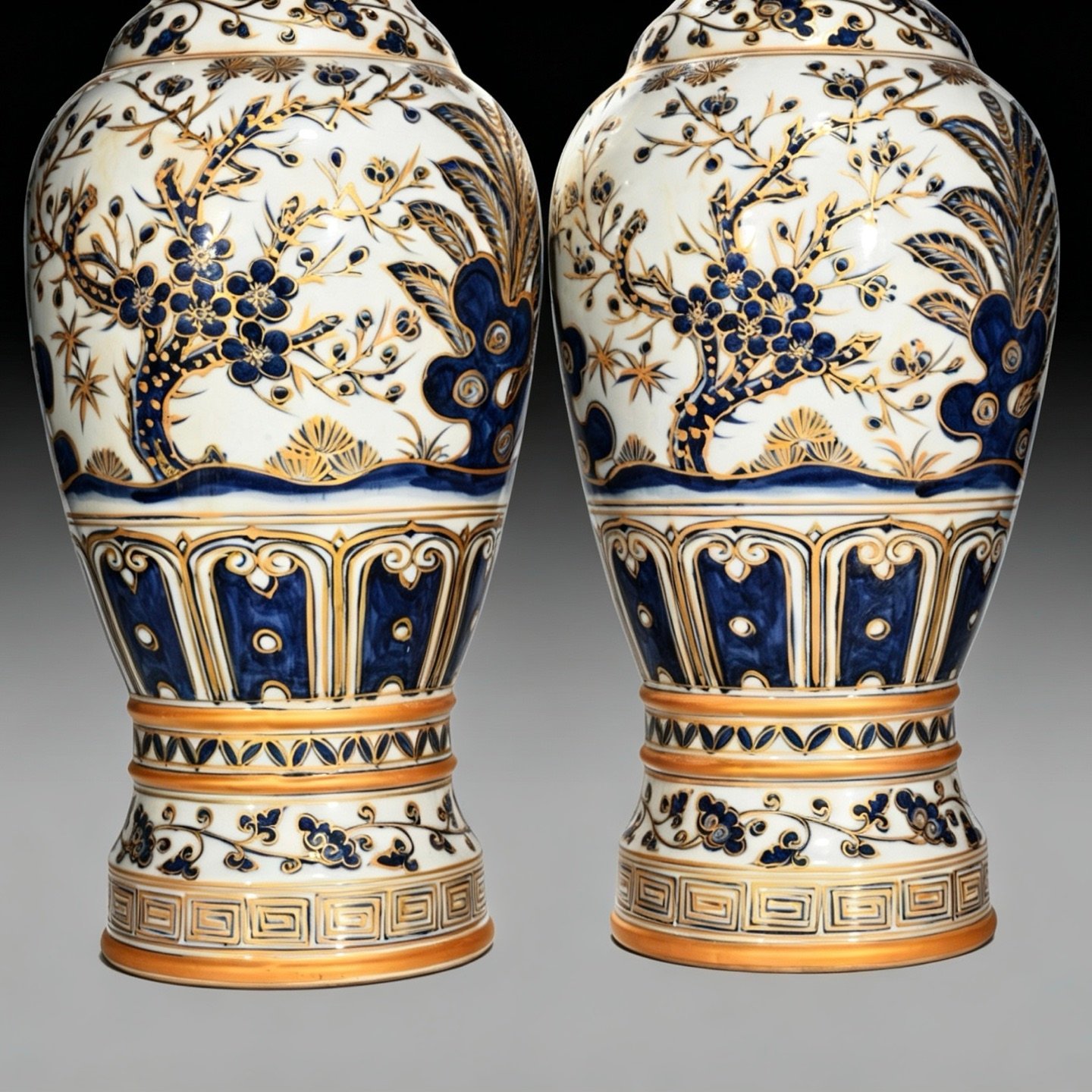 Ming Dynasty Yongle blue and white gilt-painted elephant-ear vase