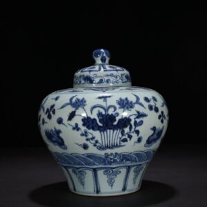 Ming Dynasty Yongle blue and white lotus pond jar with mandarin duck