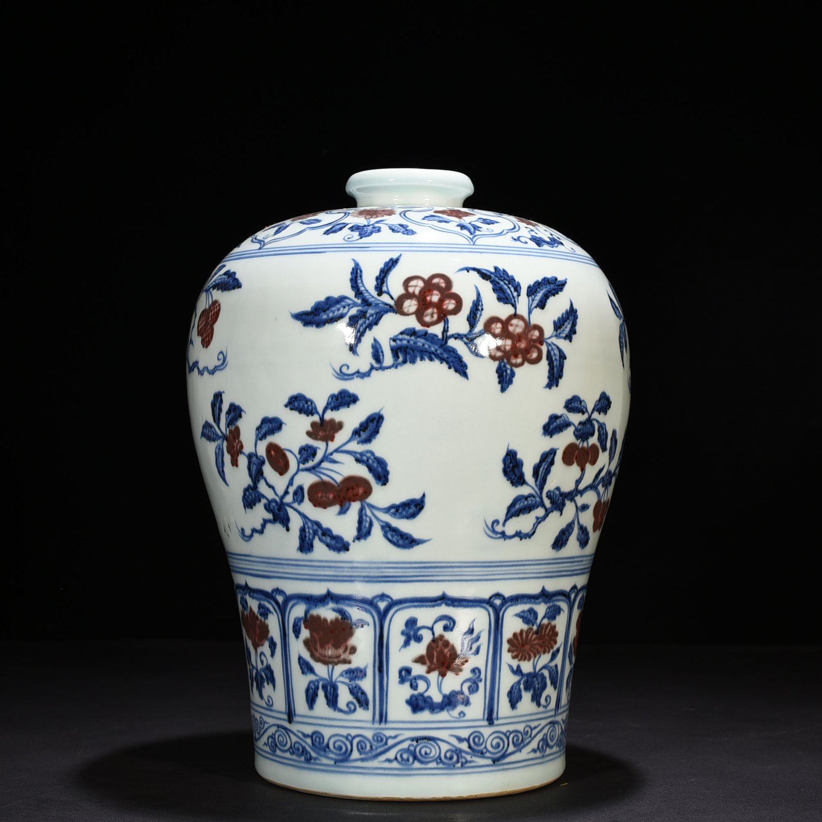 Ming Dynasty Yongle blue and white underglaze red plum vase with folded branches