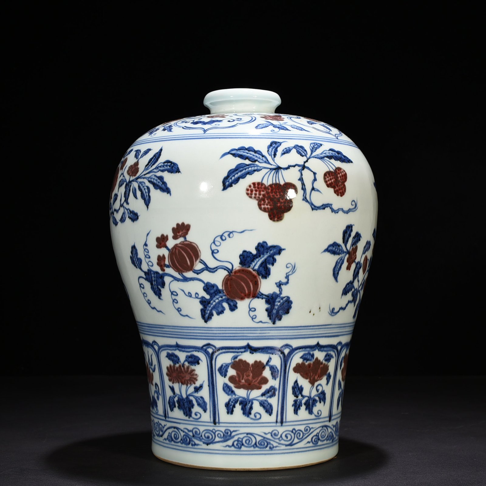 Ming Dynasty Yongle blue and white underglaze red plum vase with folded branches