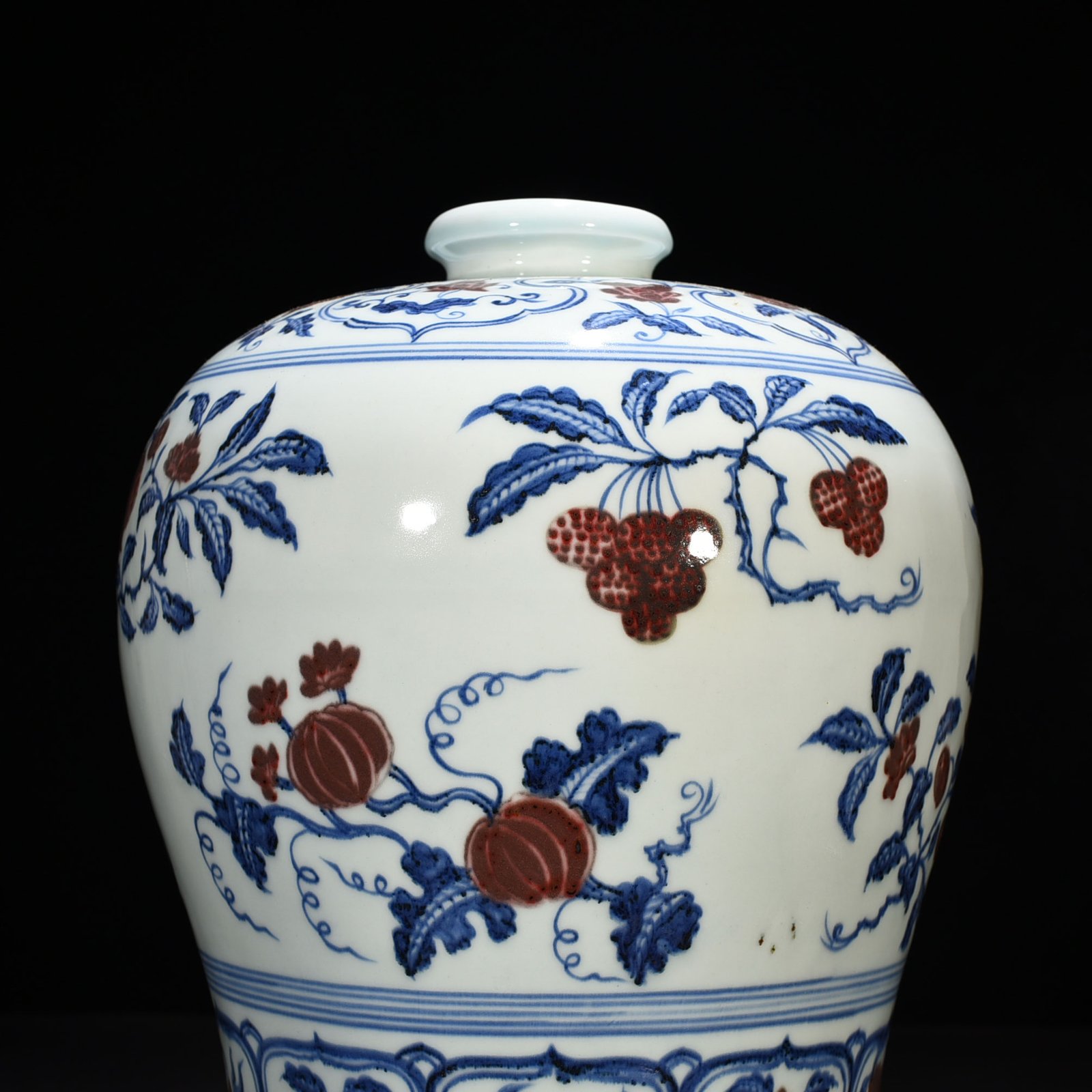 Ming Dynasty Yongle blue and white underglaze red plum vase with folded branches