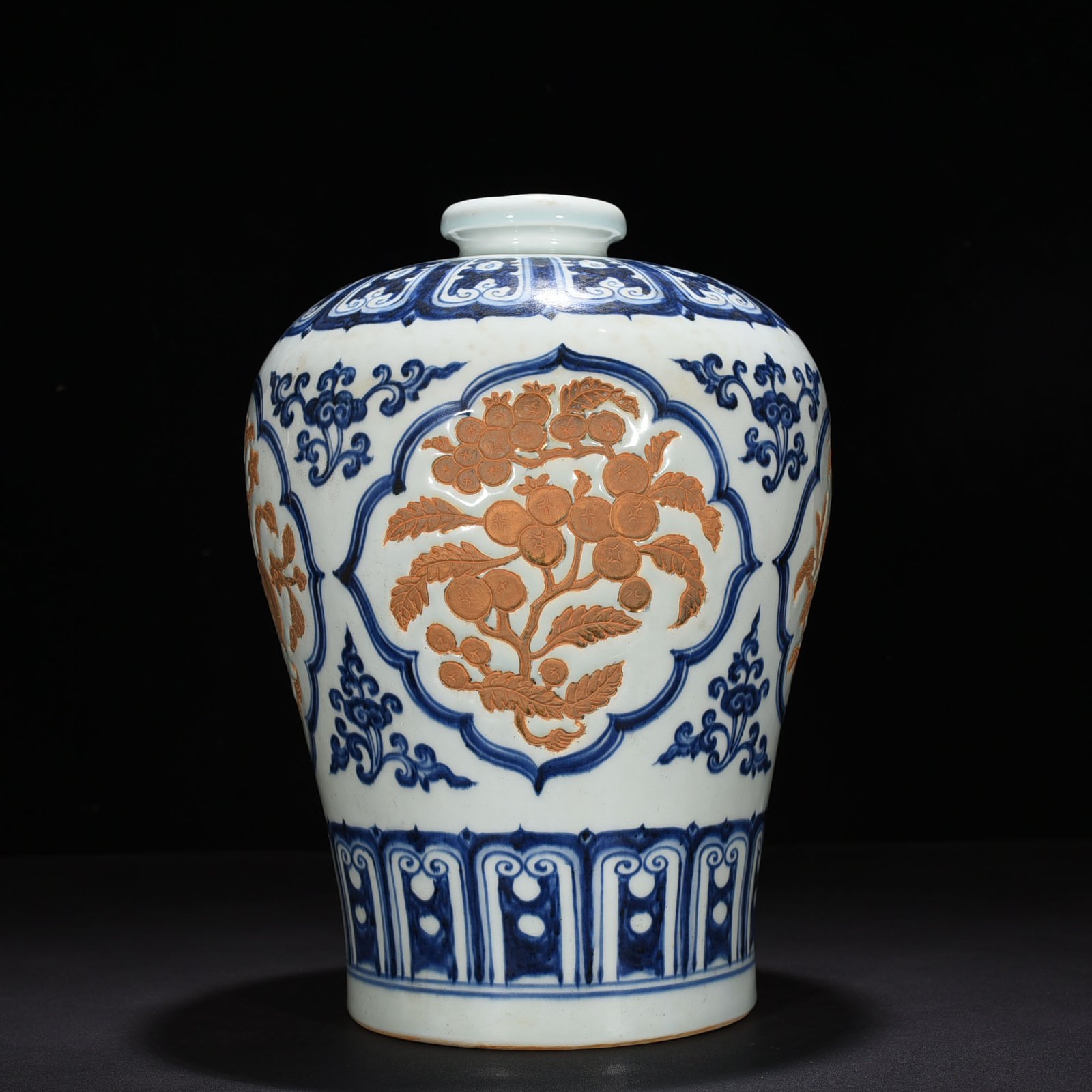 Ming Dynasty Yongle blue and white carved plum vase with folded branches