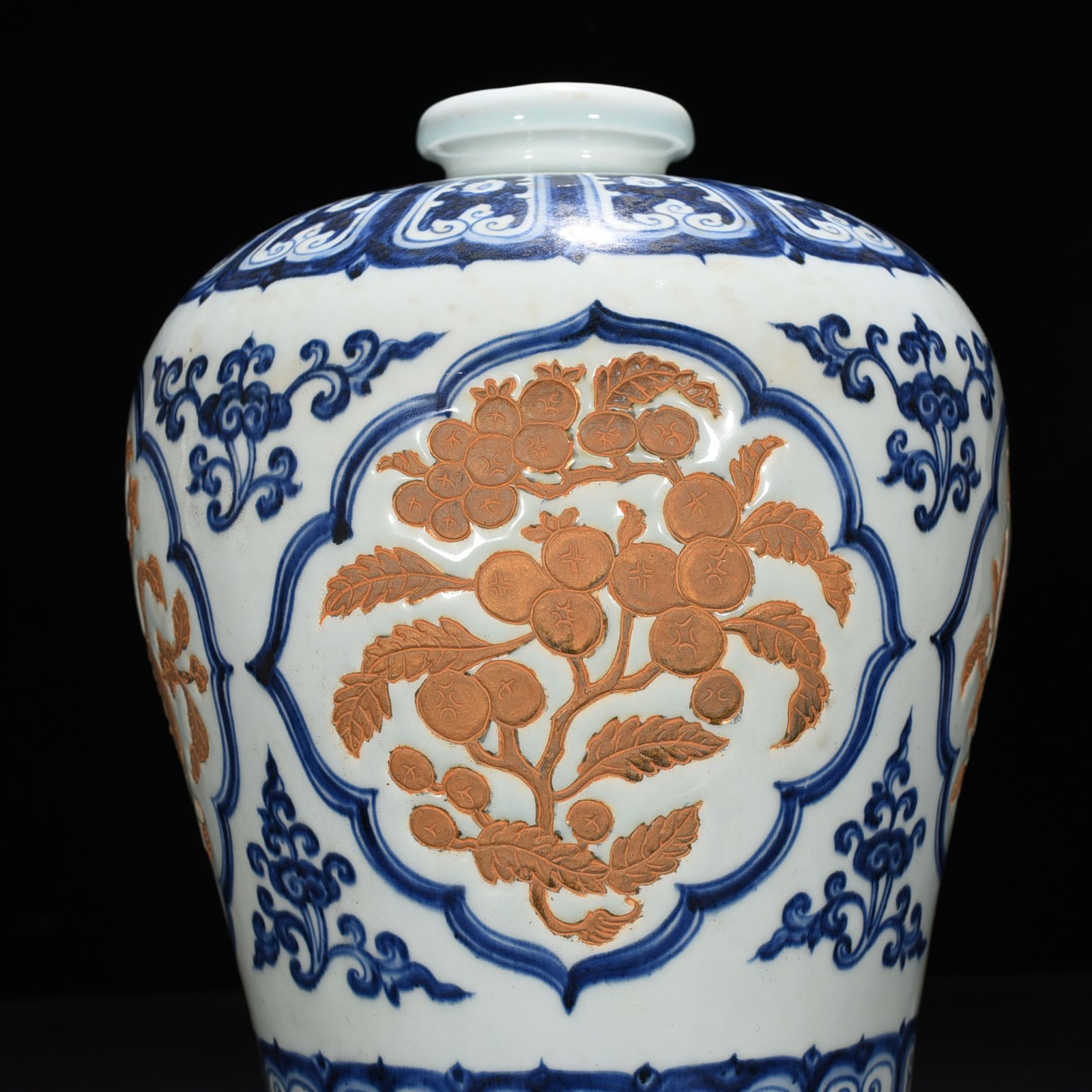Ming Dynasty Yongle blue and white carved plum vase with folded branches